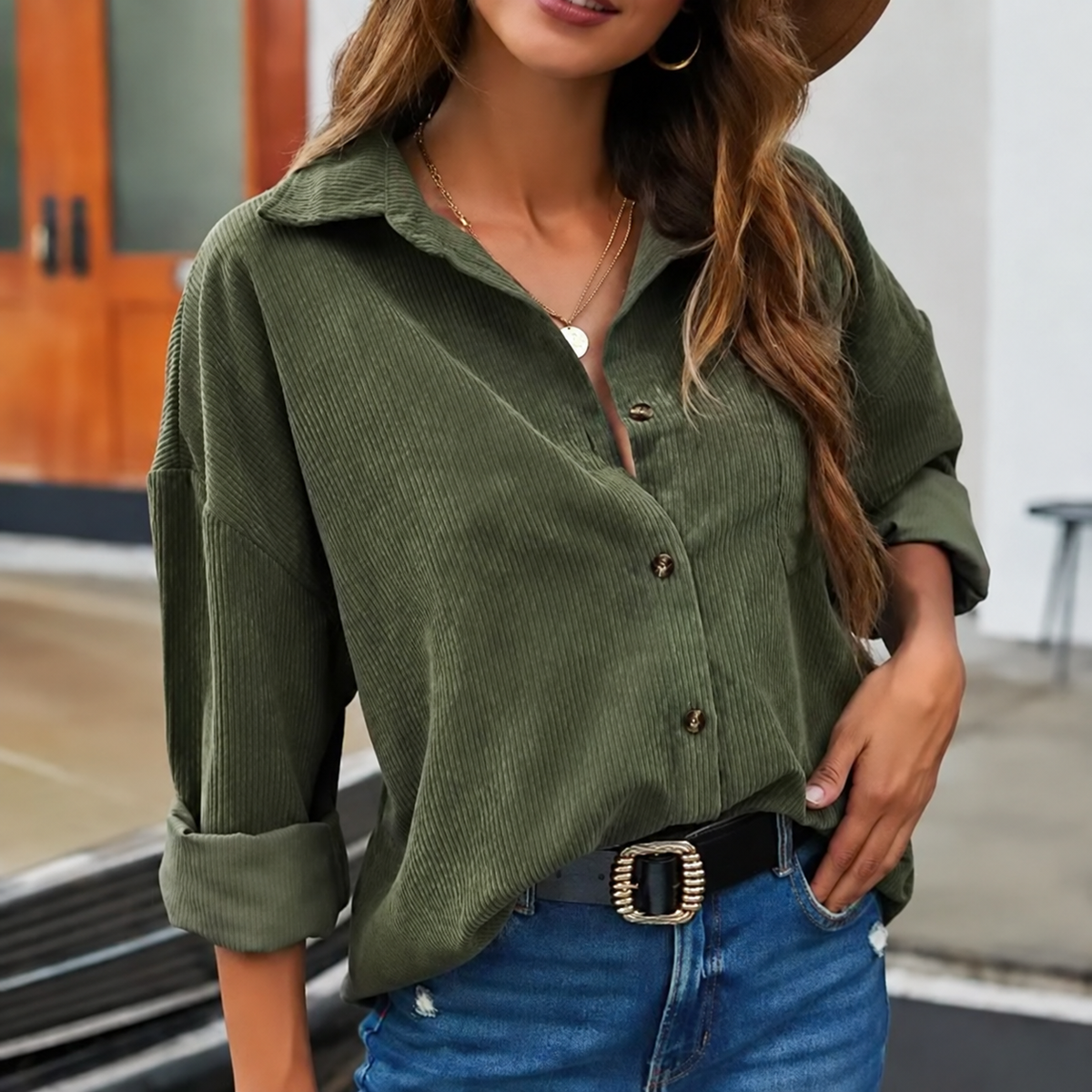 Chemise ample texturée — kaki