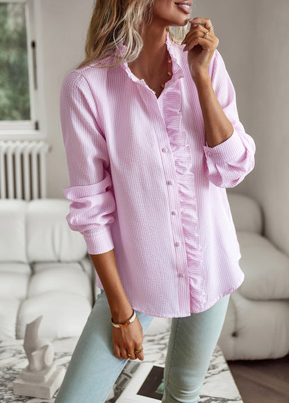Chemise à col volanté — rose