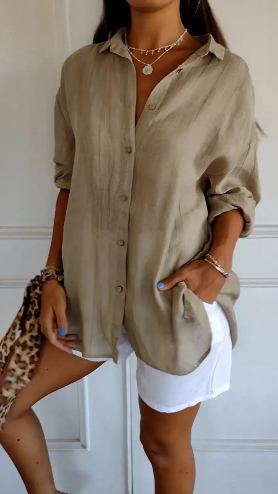 Chemise fluide à plis — kaki