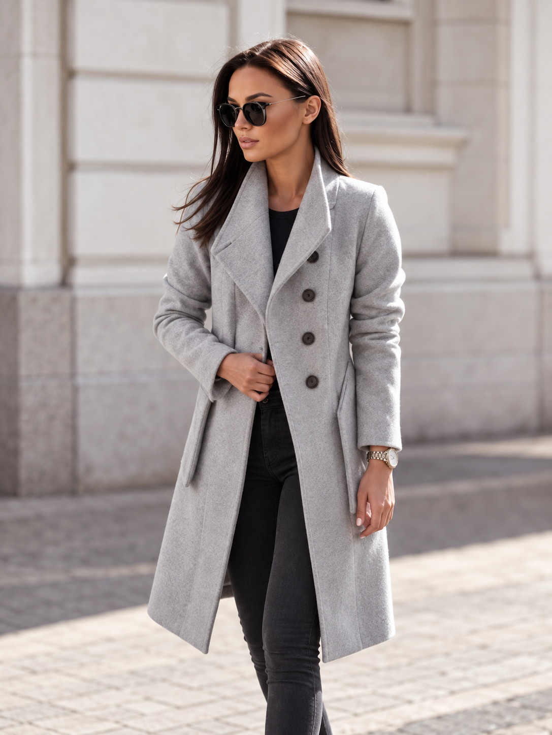 Manteau à double boutonnage gris