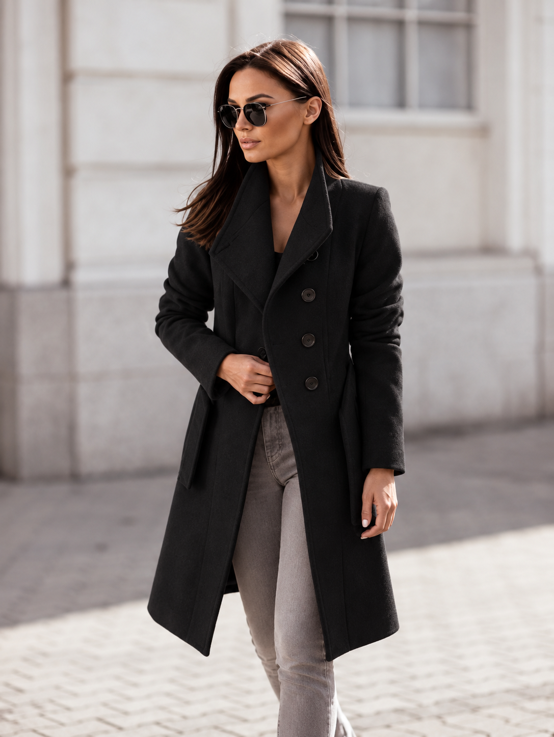 Manteau à double boutonnage noir